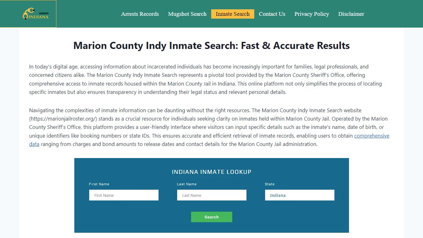 Marion County Indy Inmate Search: Fast & Accurate Results